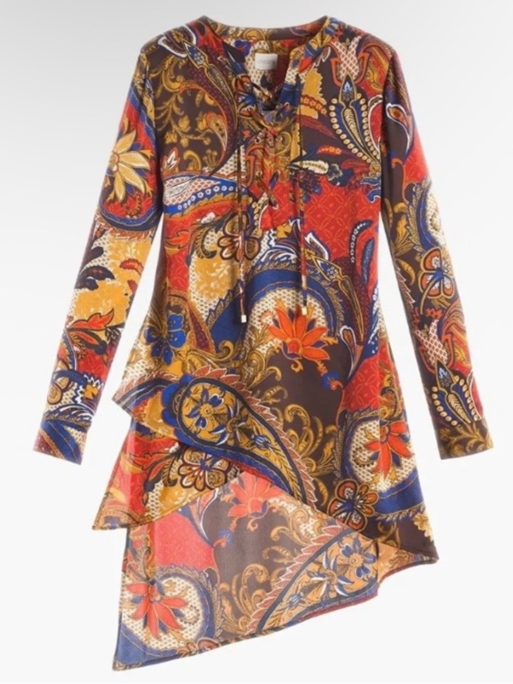 Chico's Vintage Paisley Print Asymmetrical Peasant Tunic Top 2 (L)